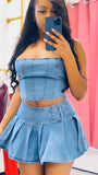 Denim flare skirt set