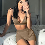 Brown biker short set